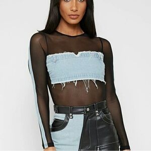 Maniere de Voir Sheer Denim Bodysuit
